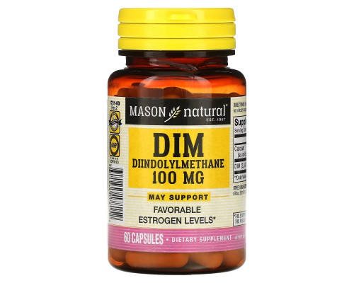 Mason Natural, Дииндолилметан (DIM), 100 мг, 60 капсул Mason Natural, Дииндолилметан (DIM), 100 мг, 60 капсул