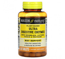 Для пищеварительной системы Mason Natural, Растительные ультрапищеварительные ферменты, 60 таблеток