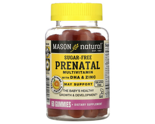 Mason Natural, Prenatal Multivitamin with DHA & Zinc, Sugar-Free, Banana Orange, 60 Gummies Mason Natural, Prenatal Multivitamin with DHA & Zinc, Sugar-Free, Banana Orange, 60 Gummies