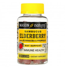 Mason Natural, Sambucus Elderberry with Echinacea & Propolis, Raspberry Flavor, 60 Gummies