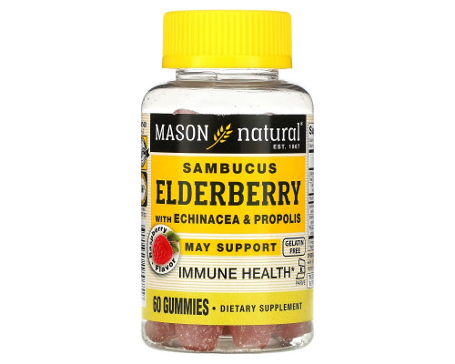 Mason Natural, Sambucus Elderberry with Echinacea & Propolis, Raspberry Flavor, 60 Gummies Mason Natural, Sambucus Elderberry with Echinacea & Propolis, Raspberry Flavor, 60 Gummies