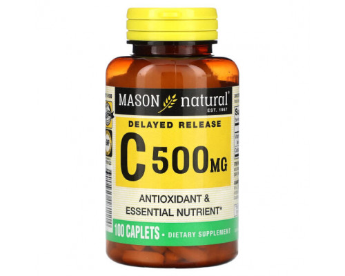 Витамин C Mason Natural, Витамин C, с замедленным высвобождением, 500 мг, 100 капсул Витамин C Mason Natural, Витамин C, с замедленным высвобождением, 500 мг, 100 капсул
