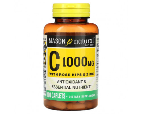 Витамин C Mason Natural, Витамин C с шиповником и цинком, 1000 мг, 100 капсул Витамин C Mason Natural, Витамин C с шиповником и цинком, 1000 мг, 100 капсул