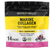 Mason Natural, Marine Collagen with Biotin, Hyaluronic Acid, Turmeric & Zinc, Blueberry Pomegranate, 14 Packs, 4.9 oz (140 g)