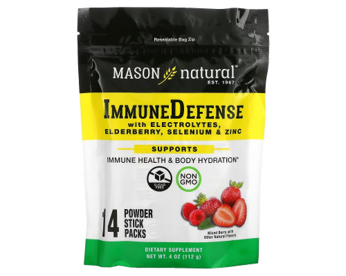 Mason Natural, Immune Defense with Electrolytes, Elderberry, Selenium & Zinc, Mixed Berry, 14 Powder Stick Packs, 4 oz (112 g) Mason Natural, Immune Defense with Electrolytes, Elderberry, Selenium & Zinc, Mixed Berry, 14 Powder Stick Packs, 4 oz (112 g)