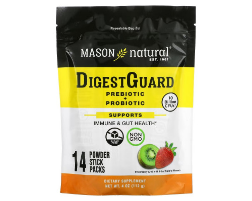 Mason Natural, DigestGuard, Prebiotic + Probiotic, Strawberry Kiwi, 14 Powder Stick Packs Mason Natural, DigestGuard, Prebiotic + Probiotic, Strawberry Kiwi, 14 Powder Stick Packs