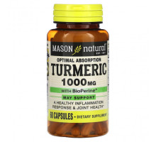 Имбирь и куркума Mason Natural, Куркума с BioPerine, 1000 мг, 60 капсул