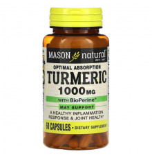 Имбирь и куркума Mason Natural, Куркума с BioPerine, 1000 мг, 60 капсул