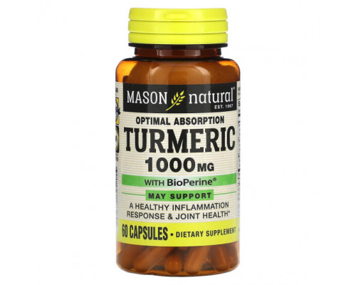 Имбирь и куркума Mason Natural, Куркума с BioPerine, 1000 мг, 60 капсул Имбирь и куркума Mason Natural, Куркума с BioPerine, 1000 мг, 60 капсул