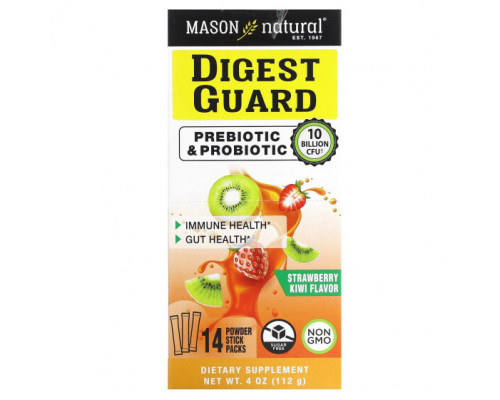 Для пищеварительной системы Mason Natural, Digest Guard, клубника и киви, 14 пакетиков в стиках по 8 г (0,28 унции) Для пищеварительной системы Mason Natural, Digest Guard, клубника и киви, 14 пакетиков в стиках по 8 г (0,28 унции)