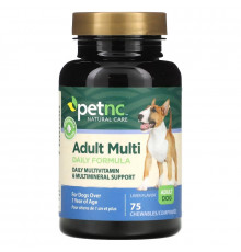 petnc NATURAL CARE, Природная забота о питомцах, ежедневная мульти формула для взрослых, вкус печени, 75 жевательных драже