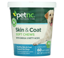 petnc NATURAL CARE, для здоровья кожи и шерсти, со вкусом печени, для всех собак, 60 мягких жевательных таблеток