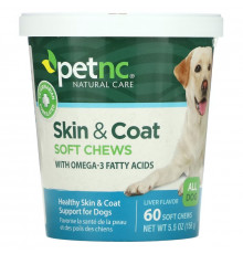 petnc NATURAL CARE, для здоровья кожи и шерсти, со вкусом печени, для всех собак, 60 мягких жевательных таблеток