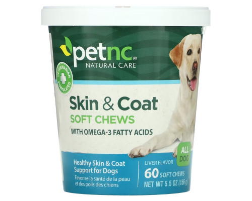 petnc NATURAL CARE, для здоровья кожи и шерсти, со вкусом печени, для всех собак, 60 мягких жевательных таблеток petnc NATURAL CARE, для здоровья кожи и шерсти, со вкусом печени, для всех собак, 60 мягких жевательных таблеток