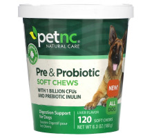 petnc NATURAL CARE, Жевательные таблетки с пребиотиками и пробиотиками, для всех собак, печень, 120 жевательных таблеток, 180 г (6,3 унции)