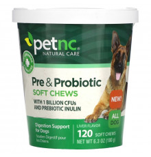 petnc NATURAL CARE, Жевательные таблетки с пребиотиками и пробиотиками, для всех собак, печень, 120 жевательных таблеток, 180 г (6,3 унции)