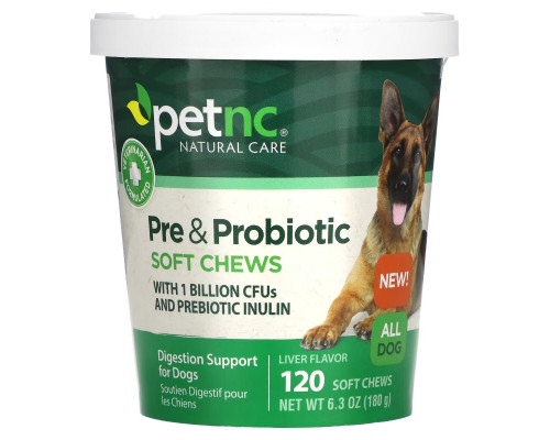 petnc NATURAL CARE, Жевательные таблетки с пребиотиками и пробиотиками, для всех собак, печень, 120 жевательных таблеток, 180 г (6,3 унции) petnc NATURAL CARE, Жевательные таблетки с пребиотиками и пробиотиками, для всех собак, печень, 120 жевательных таблеток, 180 г (6,3 унции)