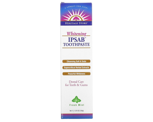 Heritage Store, IPSAB, Отбеливающая зубная паста, Свежая мята, 4,23 унции (120 г) Heritage Store, IPSAB, Отбеливающая зубная паста, Свежая мята, 4,23 унции (120 г)