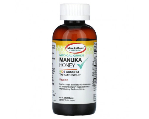 Детское здоровье ManukaGuard, Manuka Honey, детский сироп от кашля и горла, дневной, с медом и лимоном, 118 мл (4 жидк. Унции) Детское здоровье ManukaGuard, Manuka Honey, детский сироп от кашля и горла, дневной, с медом и лимоном, 118 мл (4 жидк. Унции)