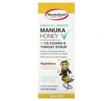 Детское здоровье ManukaGuard, Manuka Honey, детский сироп от кашля и горла, для приема перед сном, мед и лимон, 118 мл (4 жидк. Унции)
