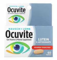 Bausch & Lomb Ocuvite, С Лютеином, Глазные витамины и минеральное дополнение, 60 Таблеток
