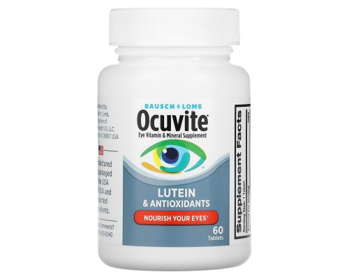Bausch & Lomb Ocuvite, С Лютеином, Глазные витамины и минеральное дополнение, 60 Таблеток Bausch & Lomb Ocuvite, С Лютеином, Глазные витамины и минеральное дополнение, 60 Таблеток