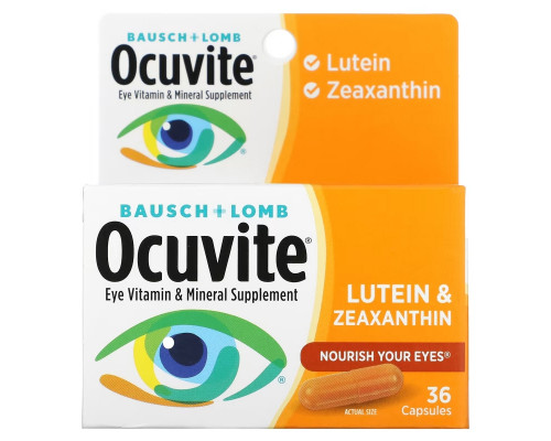 Bausch & Lomb Ocuvite, Лютеин и Зеаксантин, 36 Капсул Bausch & Lomb Ocuvite, Лютеин и Зеаксантин, 36 Капсул