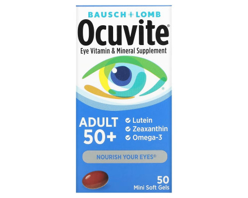 Bausch & Lomb Ocuvite, Adult 50 +, Eye Vitamin & Mineral Supplement, 50 Soft Gels Bausch & Lomb Ocuvite, Adult 50 +, Eye Vitamin & Mineral Supplement, 50 Soft Gels