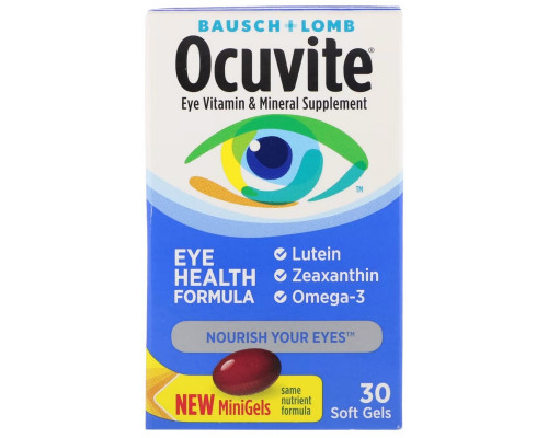 Bausch & Lomb Ocuvite, Формула Здоровья Глаз, 30 Гелевых Капсул Bausch & Lomb Ocuvite, Формула Здоровья Глаз, 30 Гелевых Капсул