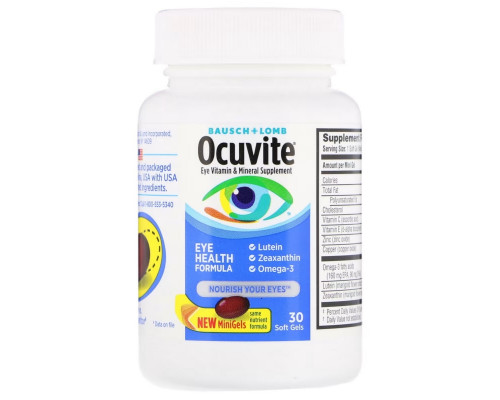 Bausch & Lomb Ocuvite, Формула Здоровья Глаз, 30 Гелевых Капсул Bausch & Lomb Ocuvite, Формула Здоровья Глаз, 30 Гелевых Капсул
