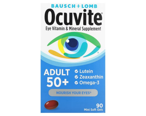 Bausch & Lomb Ocuvite, Eye Vitamin & Mineral Supplement, Adult 50+, 90 Soft Gels Bausch & Lomb Ocuvite, Eye Vitamin & Mineral Supplement, Adult 50+, 90 Soft Gels