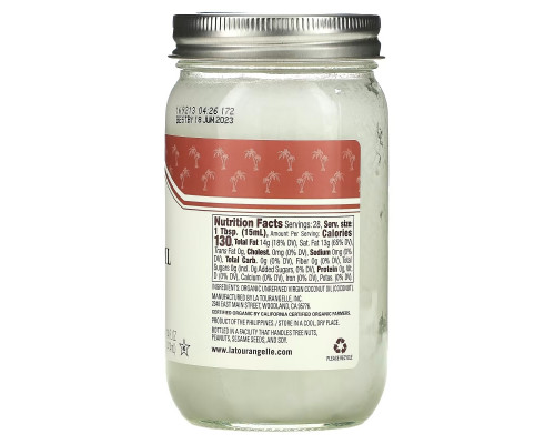 La Tourangelle, Organic Virgin Coconut Oil, 14 fl oz (414 ml) La Tourangelle, Organic Virgin Coconut Oil, 14 fl oz (414 ml)