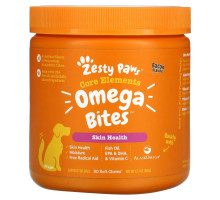 Zesty Paws, Omega Bites, добавка для собак, для здоровья кожи и шерсти животных, с ароматизатором «Бекон», 90 мягких жевательных таблеток