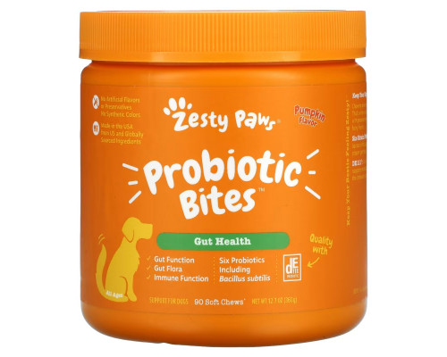 Zesty Paws, Probiotic Bites for Dogs, Gut Health, All Ages, Pumpkin, 90 Soft Chews, 12.7 oz (360 g) Zesty Paws, Probiotic Bites for Dogs, Gut Health, All Ages, Pumpkin, 90 Soft Chews, 12.7 oz (360 g)