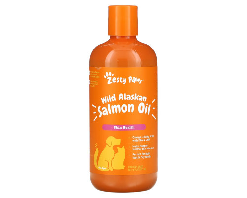 Zesty Paws, жир дикого аляскинского лосося, для собак и кошек любого возраста, для здоровья кожи и шерсти, 473 мл (16 жидк. унций) Zesty Paws, жир дикого аляскинского лосося, для собак и кошек любого возраста, для здоровья кожи и шерсти, 473 мл (16 жидк. унций)