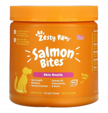Zesty Paws, Укусы лосося для собак, кожа и шерсть, для всех возрастов, со вкусом лосося, 90 жевательных таблеток
