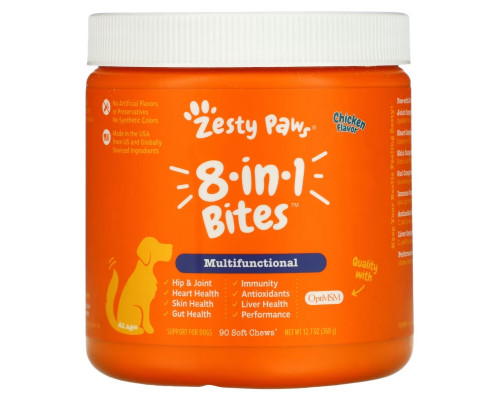 Zesty Paws, 8-in-1 Bites for Dogs, Multifunctional , All Ages, Chicken, 90 Soft Chews, 12.7 oz (360 g) Zesty Paws, 8-in-1 Bites for Dogs, Multifunctional , All Ages, Chicken, 90 Soft Chews, 12.7 oz (360 g)