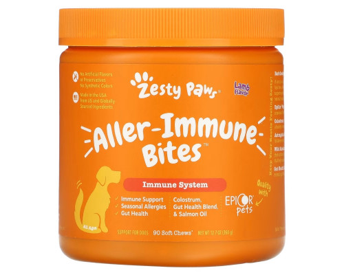 Zesty Paws, Aller-Immune Bites, добавка для собак всех возрастов, со вкусом ягнятины, 90 жевательных таблеток, 360 г (12,7 унции) Zesty Paws, Aller-Immune Bites, добавка для собак всех возрастов, со вкусом ягнятины, 90 жевательных таблеток, 360 г (12,7 унции)