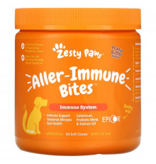 Zesty Paws, Aller-Immune Bites for Dogs, All Ages, Peanut Butter, 90 Soft Chews, 12.7 oz (360 g)