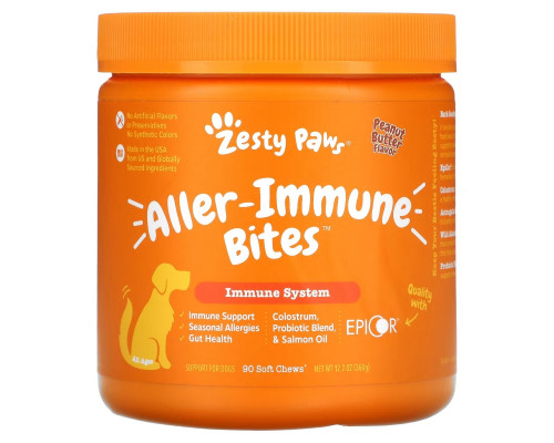 Zesty Paws, Aller-Immune Bites for Dogs, All Ages, Peanut Butter, 90 Soft Chews, 12.7 oz (360 g) Zesty Paws, Aller-Immune Bites for Dogs, All Ages, Peanut Butter, 90 Soft Chews, 12.7 oz (360 g)