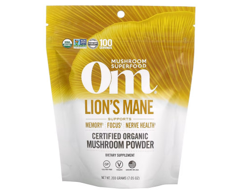 Om Mushrooms, Certified Organic Mushroom Powder, Lion's Mane, 7.05 oz ( 200 g) Om Mushrooms, Certified Organic Mushroom Powder, Lion's Mane, 7.05 oz ( 200 g)