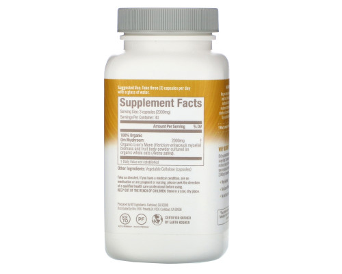 Organic Mushroom Nutrition, Lions's Mane, 667 mg, 90 Vegetarian Capsules Organic Mushroom Nutrition, Lions's Mane, 667 mg, 90 Vegetarian Capsules