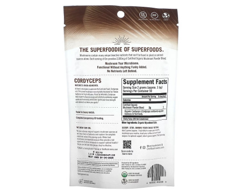 OM Organic Mushroom Nutrition, Кордицепс, грибной порошок, 3.57 унции (100 г) OM Organic Mushroom Nutrition, Кордицепс, грибной порошок, 3.57 унции (100 г)