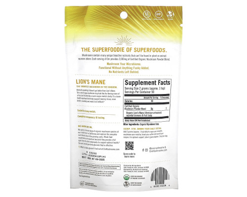 OM Organic Mushroom Nutrition, Львиная грива, грибной порошок, 3.57 унций (100 г) OM Organic Mushroom Nutrition, Львиная грива, грибной порошок, 3.57 унций (100 г)