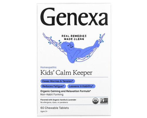 Genexa LLC, Kids´ Calm Keeper, Calming & Relaxation, Ages 3+, Vanilla & Lavender, 60 Chewable Tablets Genexa LLC, Kids´ Calm Keeper, Calming & Relaxation, Ages 3+, Vanilla & Lavender, 60 Chewable Tablets