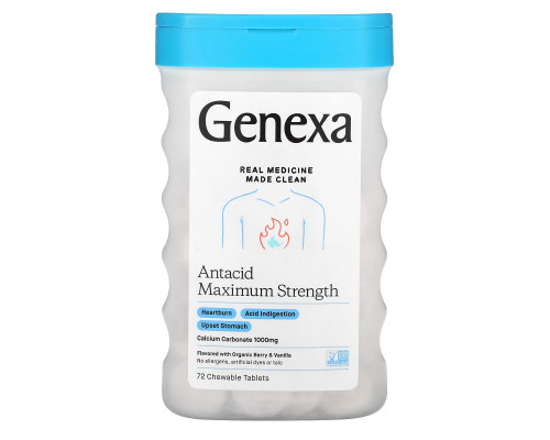 Genexa, Heartburn Fix, Calcium Carbonate Antacid, Organic Berry & Vanilla Flavors, 72 Chewable Tablets Genexa, Heartburn Fix, Calcium Carbonate Antacid, Organic Berry & Vanilla Flavors, 72 Chewable Tablets