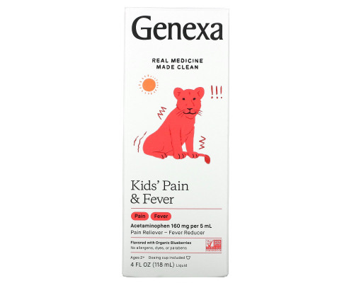 Genexa, Kid's Pain & Fever, Ages 2+, Organic Blueberries , 4 fl oz (118 ml) Genexa, Kid's Pain & Fever, Ages 2+, Organic Blueberries , 4 fl oz (118 ml)