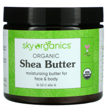 Sky Organics, Масло ши, 100% органическое нерафинированное, цвета слоновой кости, 16 ж. унц. (454 г)