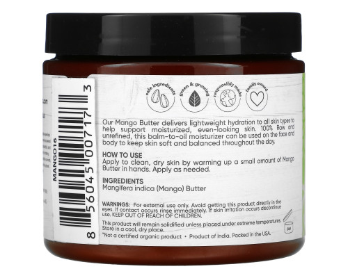 Sky Organics, Organic Unrefined Raw, Mango Butter, 16 fl oz (454 g) Sky Organics, Organic Unrefined Raw, Mango Butter, 16 fl oz (454 g)