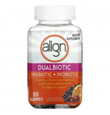 Align Probiotics, Dualbiotic, Prebiotic + Probiotic, Natural Fruit, 60 Gummies